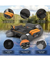 Sugift Inflatable Fishing Float Tube with Pump Storage Pockets and Fish Ruler-Gray