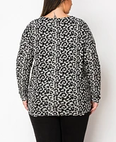 Coin 1804 Plus Leopard Print Cozy V-Neck Dolman Sleeve Top