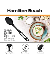 Hamilton Beach Cooking Solid Spoon Nylon, Non-Stick Cookware, Comfortable Soft & Durable Plastic Handle, Seamless, Rustproof, Plastic Serving Spoons,