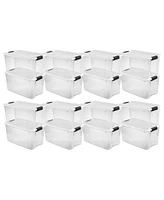 Sterilite 70 Qt Clear Plastic Stackable Storage Bin w/ White Latch Lid, 16 Pack