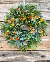 GreenishBlu Real Aromatic Wreath Bayleaf, Seeded Eucalyptus, Safflower, Dried Lavender and Dehydrated Orange Slices, 22"