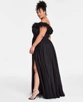 City Studios Trendy Plus Tulle-Trim Off-The-Shoulder Gown, Created for Macy's