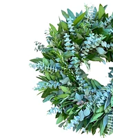 GreenishBlu Bayleaf, Seeded Eucalyptus, Baby Blue and Rosemary Real Aromatic Wreath, 22"