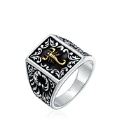 Bling Jewelry Zodiac Scorpion Signet Ring Solid Two Tone Black .925 Silver