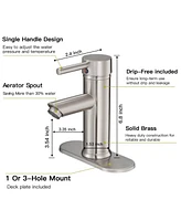 Greenspring Brushed Nickel Bathroom Faucet Single Hole Single Handle Aerator Spout Saving Water Lavatory Vanity Sink Faucet Matching Pop Up Drain with