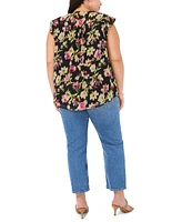 Vince Camuto Plus Printed V-Neck Flutter-Sleeve Blouse, Created for Macy's