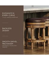 Maven Lane Pullman Backless Counter Stool in Walnut Finish w/ Marksman Saddle Leather