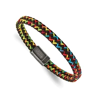 Chisel Stainless Steel Brown Leather Multi-color Nylon Bracelet