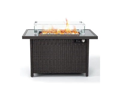 Pamapic Brown Rectangular Wicker Propane Outdoor Fire Pit Table with Extension