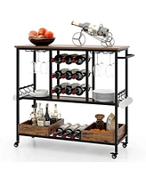 Costway 3 Tiers Bar Cart Home Serving on Wheels with Glass Racks Wine Holders