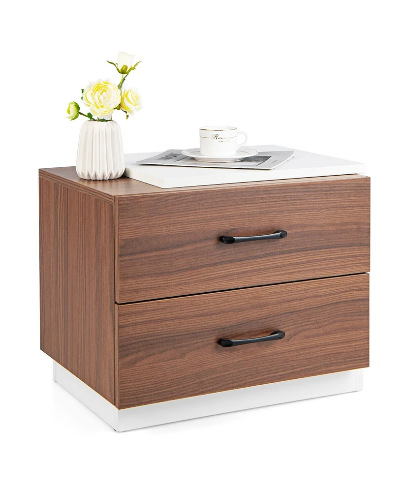 Gymax Nightstand Bedside Side End Table w/ 2 Drawers for Bedroom Living Room