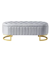 Slickblue Elegant Upholstered Velvet Storage Ottoman with Button-Tufted Design