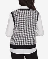 Alfred Dunner Petite Runway Ready Collared Houndstooth Vest Two One Sweater