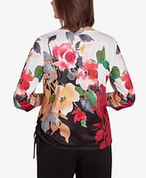 Alfred Dunner Petite Runway Ready Floral Crew Neck with Drawstring Hem Top