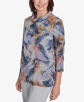 Alfred Dunner Petite Casual Fridays Abstract Watercolor Cowl Neck Top