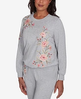 Alfred Dunner Petite Casual Fridays Floral Embroidered Long Sleeve Top