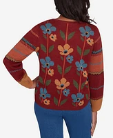 Alfred Dunner Petite Harvest Moon Vertical Floral Crew Neck Sweater