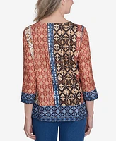 Alfred Dunner Petite Harvest Moon Batik Textured Border Top