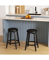 26" Swivel Bar Stool Set of 2 Upholstered Counter Height Rubber Wood Frame