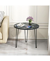 Gymax Small Round Coffee Table w/ Thickened Tabletop & Metal Tripod Legs Faux Marble