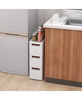 Costway Pcs -Drawer Narrow Rolling Storage Cabinet with Pull Handles Built-in Wheels