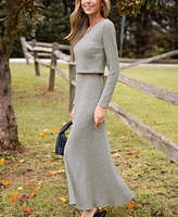 Cupshe Women's Ribbed Knit Long Sleeve Top & Maxi Skirt Set