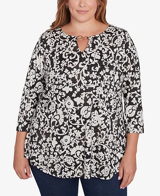 Ruby Rd. Plus Batik Scroll Dew Drop Printed Knit Top