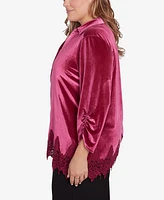 Ruby Rd. Plus Stretch Velvet Lace Trim Top