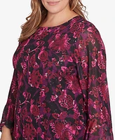 Ruby Rd. Plus Foiled Floral Mesh Top