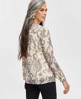 Jm Collection Women's Printed Metallic Chiffon Blouse, Created for Macy's