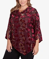 Ruby Rd. Plus Iridescent Sequin Velvet Floral Cowl Neck Top