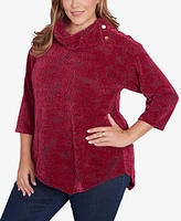 Ruby Rd. Plus Split Cowl Neck Chenille Jacquard Knit Top