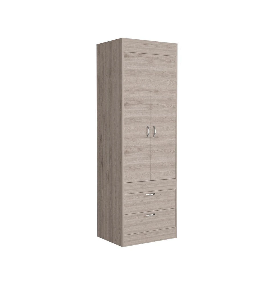Portugal Armoire 70H", Double Door Cabinet, Two Drawers, Metal Handles, Rod