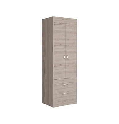 Portugal Armoire 70H", Double Door Cabinet, Two Drawers, Metal Handles, Rod