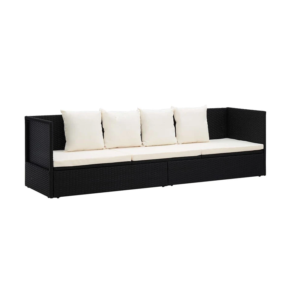 vidaXL Patio Bed with Cushion & Pillows Poly Rattan Black