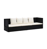 vidaXL Patio Bed with Cushion & Pillows Poly Rattan Black