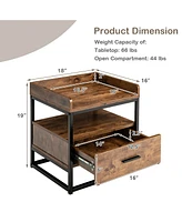 Gymax 2PCS Nightstand Side End Sofa Table w/ Metal Frame for Living Room Bedroom