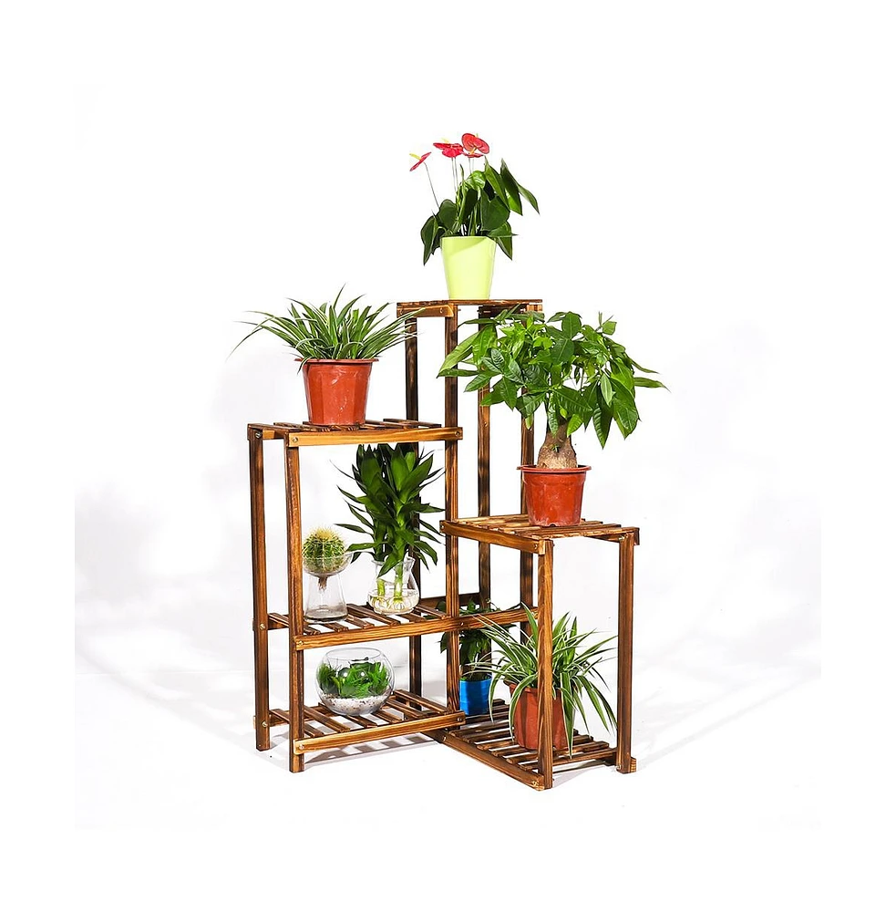 Unho 6-Tier Wooden Garden Tiered Flowers Display Plant Stand for Outdoor Yard Decor