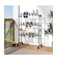 vidaXL Shoe Rack with Wheels Silver 26"x10.6"x39.4"