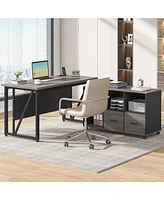 Tribesigns 55-Inch Executive Computer Desk with 43-Inch Lateral File Cabinet, Large Workstation Business Furniture, L Shaped Drawers and Sto
