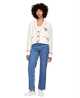 Tommy Jeans Women's Prep Cotton Varsity Embroidered Cable-Knit Cardigan