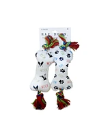 Rae Dunn 2-Pack Small Bone Rope Dog Toys with Squeakers, Featuring 'Woof' and 'Dogs All Over' Print