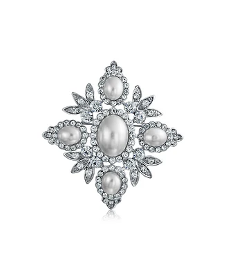 Bling Jewelry Large Fashion Crystal White Simulated Pearl Queen Crown Brooch Pin