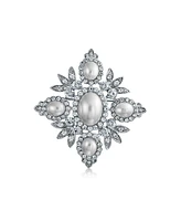 Bling Jewelry Large Fashion Crystal White Simulated Pearl Queen Crown Brooch Pin