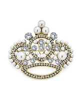 Bling Jewelry Large Fashion Crystal White Simulated Pearl Queen Crown Brooch Pin