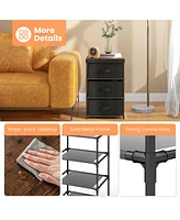Gymax 2PCS Fabric Bedside Table 3 Drawers Nightstand Small Dresser Bedroom Living Room