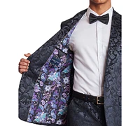 Paisley & Gray Men's Regent Slim Fit Black Floral Velvet Tuxedo Jacket