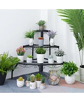 Unho Metal Corner Ladder Plant Shelf 3 Tier Plant Display Flower Rack Outdoor Indoor