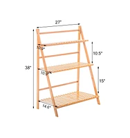 Unho 3 Tier Foldable Bamboo Plant Stand Planter Organizer for Dsplaying Garden Flowers
