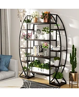 Unho Industrial Curved Oval Bookshelf Metal Multi-tiered Flower Pot Rack Garden Stand